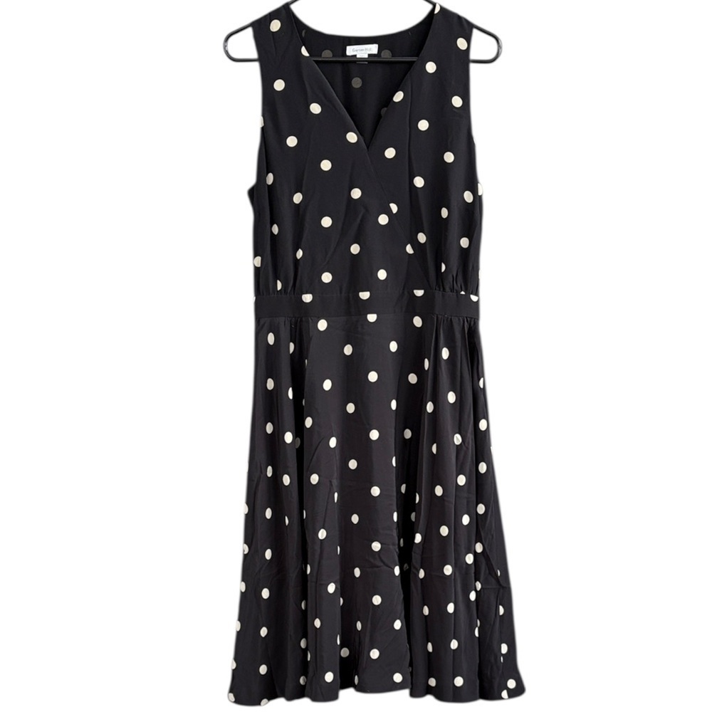 EUC Garnet Hill Silk Polka Dot Dress Black Ivory Size 10